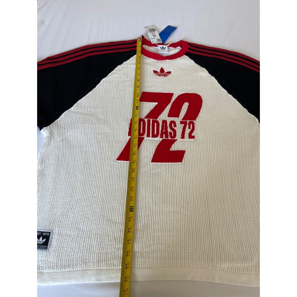 Adidas Originals Women XL Knit Mesh Jersey White Black Red 72 Trefoil KD2269 NEW - Picture 2 of 7